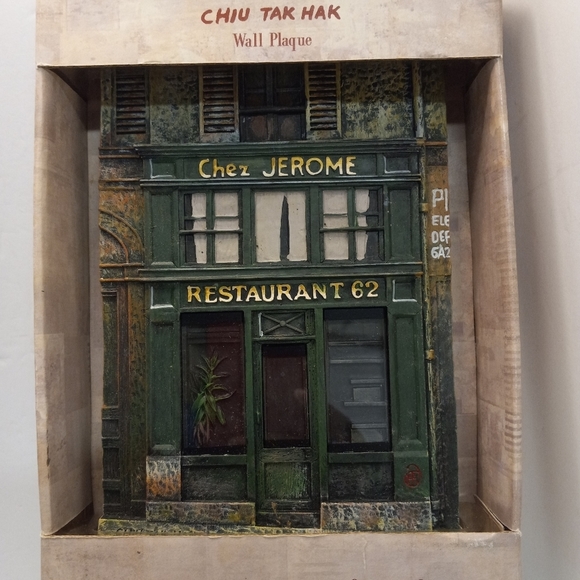 CHIU Tak Hak Wall Plaque Decor CHEZ JEROME RESTAURANT 62 Green Vtge Collectible - Picture 1 of 5